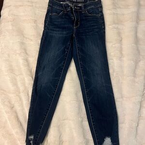 American Eagle Outfitters Women's Raw Hem Crop Blue Jeans